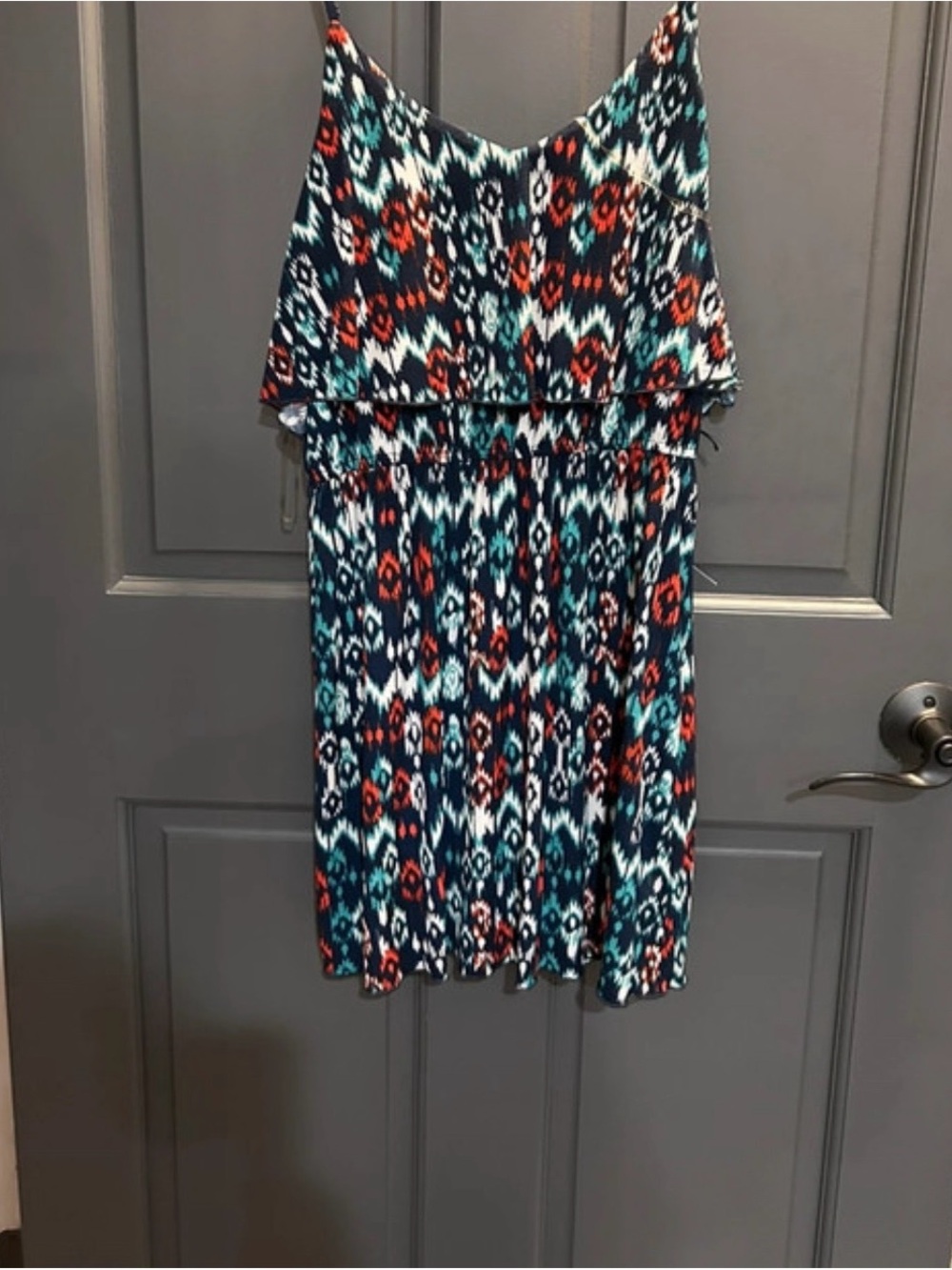 Sleeveless Patterned Summer Dress in Navy, Teal & Coral - Brand Unspecified